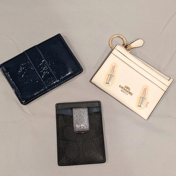Coach Handbags - Authentic Coach ID Wallets Skinny Mini Lipstick Money Clip Blue Patent Leather